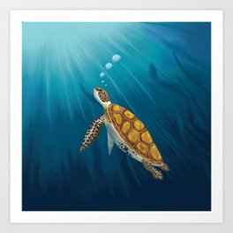 Sea turtle swimming in the ocean Art Print