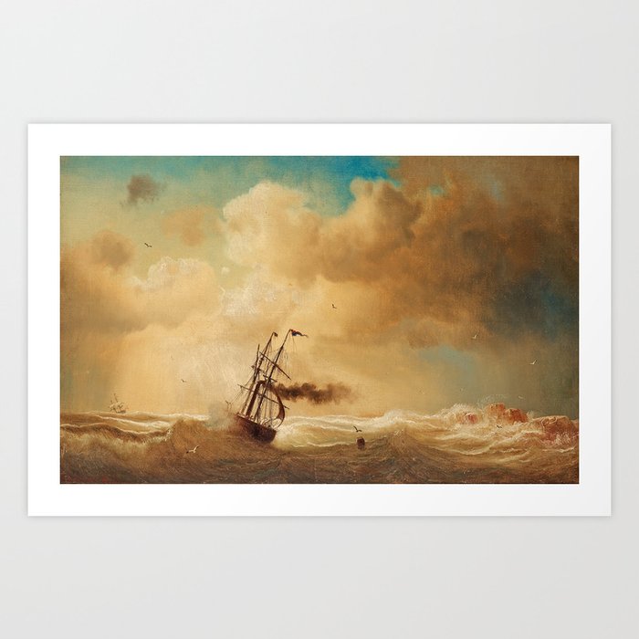 Marcus Larson Ship On A Stormy Sea Art Print By Navi107 Society6