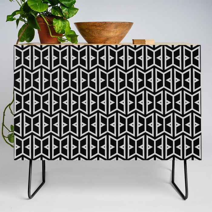 Black and Gray Modern Art Deco Shape Pattern Pairs Dulux 2022 Popular Colour Surrendered Skies Credenza