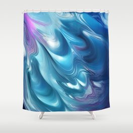 Trendy Cool Blue Fluid Flowing Abstract Shower Curtain