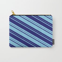 [ Thumbnail: Midnight Blue and Sky Blue Colored Lines Pattern Carry-All Pouch ]