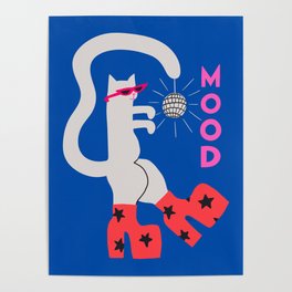 Mood Cat Poster | Sunglasses, Party, Platformshoes, Curated, Discoball, Fun, Cat, Drawing, Kitten, Neon 