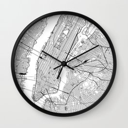New York City White Map Wall Clock