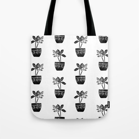 Rubber Plant linocut lino printmaking illustration black and white houseplant art decor dorm college Tote Bag