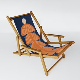 Geometric Lines in Navy Blue Orange 6 (Rainbow Abstraction) Sling Chair