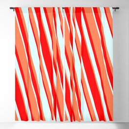 [ Thumbnail: Red, Light Cyan & Coral Colored Lines/Stripes Pattern Blackout Curtain ]