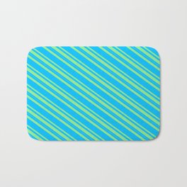 [ Thumbnail: Deep Sky Blue & Light Green Colored Lines/Stripes Pattern Bath Mat ]