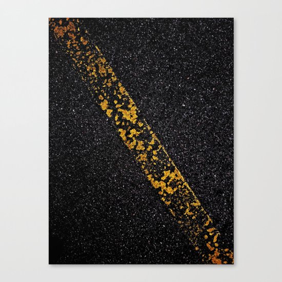 Old Yellow painted line on asphalt road Canvas Print