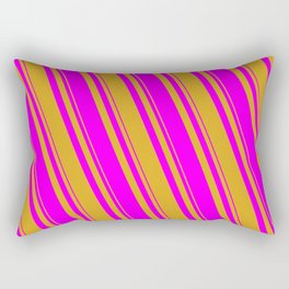 [ Thumbnail: Goldenrod and Fuchsia Colored Lined/Striped Pattern Rectangular Pillow ]