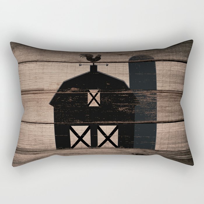 Black Rustic Barn & Rooster Rectangular Pillow