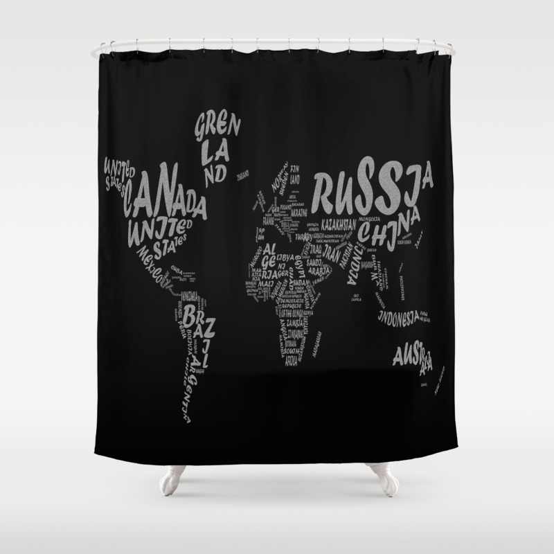 World Map Typography Shower Curtain By Bekimart Society6