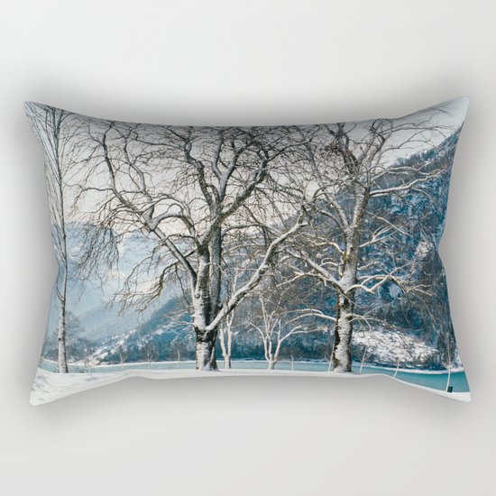 Trees By A Winter Lake Rectangular Pillow