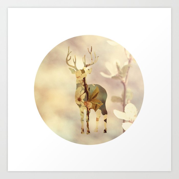 Floral Deer Print #1 Art Print