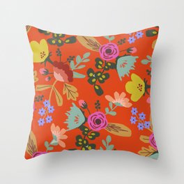 Funky Red Floral Throw Pillow
