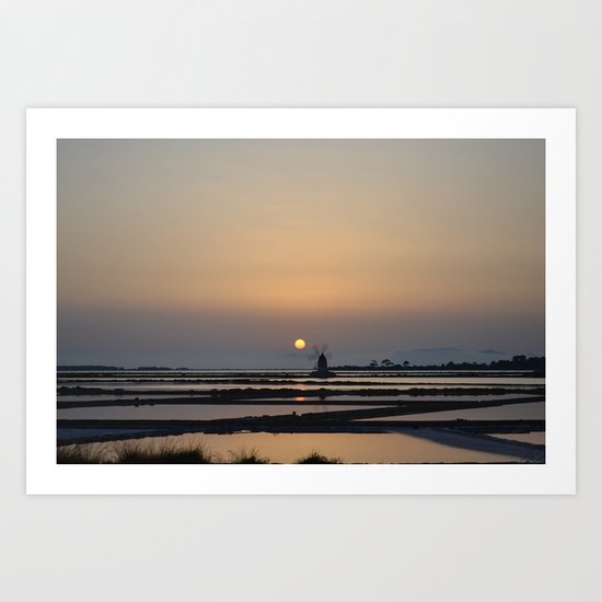 windmill at sunset Art Print