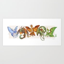 Butterfly and Moth dragons Art Print