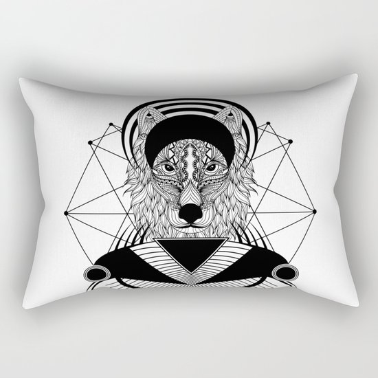 Zentangle Wolf Rectangular Pillow