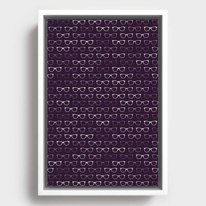 Purple Hipster Glasses Pattern Framed Canvas