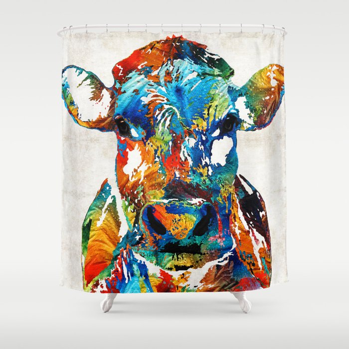 Colorful Cow Art - Mootown - By Sharon Cummings Shower Curtain