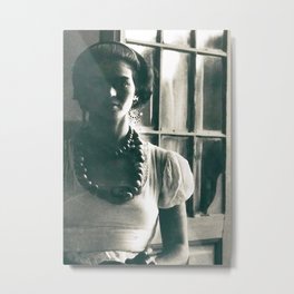 Frida Portrait, Black and White Art, Vintage Wall Art Metal Print