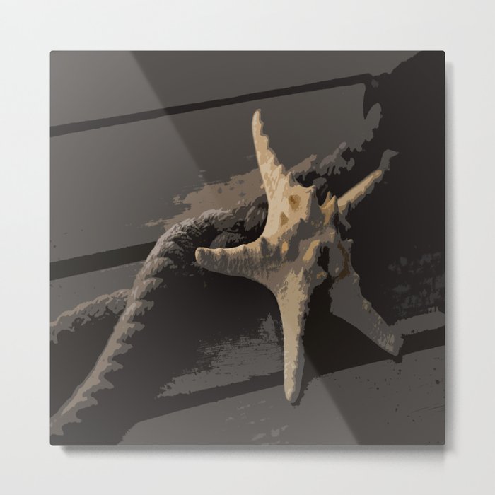 Starfish and boat rope on the pier - dark background #decor #society6 #buyart Metal Print