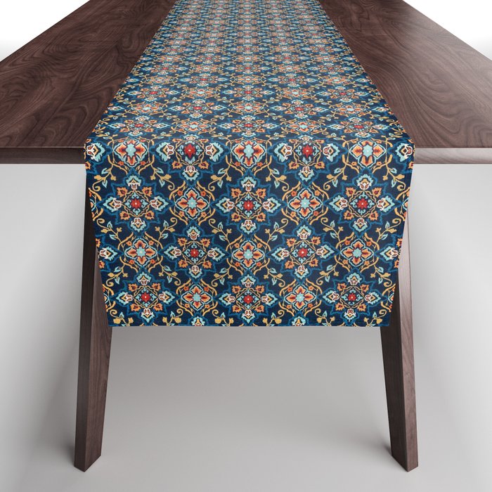 N291 - Lovely Antique Boho Traditional Moroccan Fabric Floral Seamless Pattern Table Runner