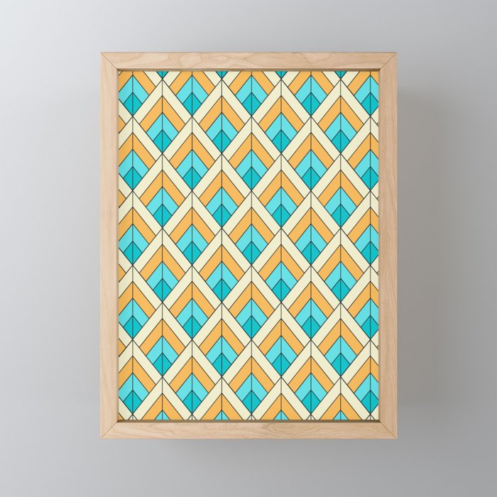 Art Deco Style Blue and Yellow Diamond Repeating Pattern Framed Mini Art Print