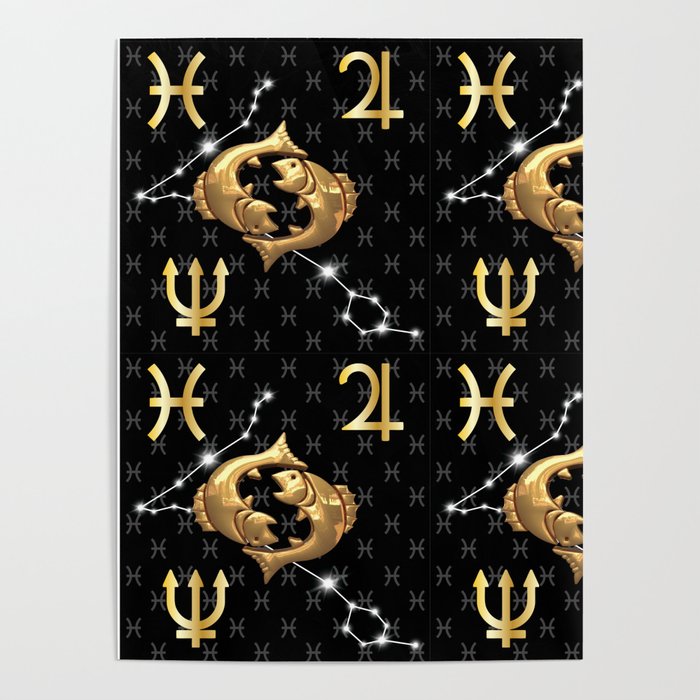 65 MCMLXV Pisces Astrology Zodiac Sign Pattern Poster