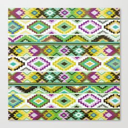 Green geometric aztec pattern colorful decoration mexican clothes ethnic boho chic Canvas Print