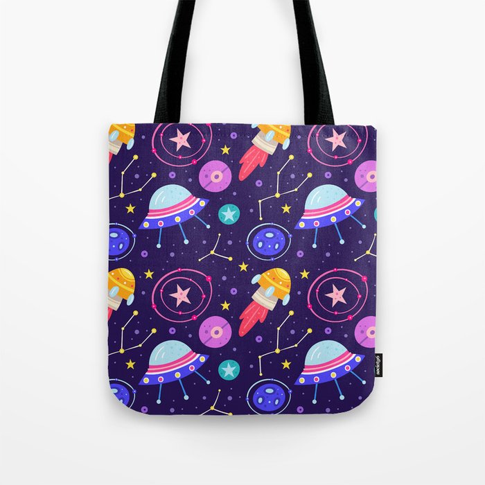 Brightly Colored Outer Space Pattern Tote Bag