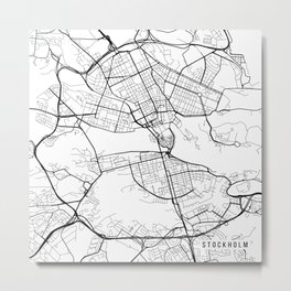 Stockholm Map, Sweden - Black and White Metal Print