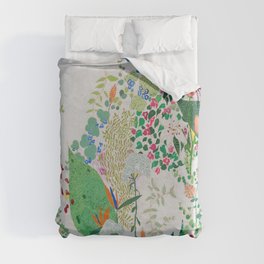 Painterly Floral Jungle on Pink and White Duvet Cover