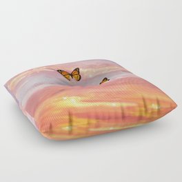 Butterfly Sunset Aesthetic Floor Pillow