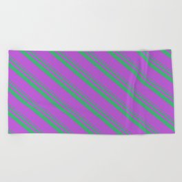 [ Thumbnail: Sea Green and Orchid Colored Lines Pattern Beach Towel ]