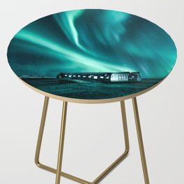 Northern lights and Solheimasandur plane wreck in Iceland Side Table