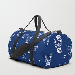 Blue and White Hand Drawn Dog Puppy Pattern Duffle Bag