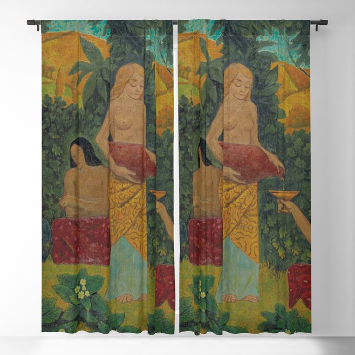 Libations, tropical mythical forest with five nude female figures floral landscape painting by Paul Serusier Blackout Curtain