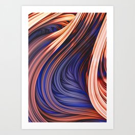 Blue Orange Charcoal Flame Abstract 3D Flow Strands Artwork Art Print