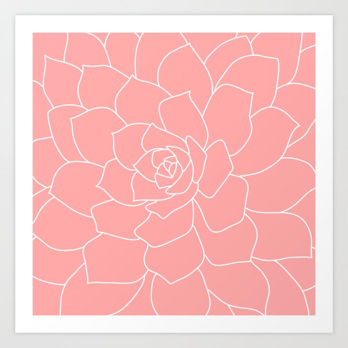Coral & White Abstract Flower - Mix & Match With Simplicity of Life Art Print