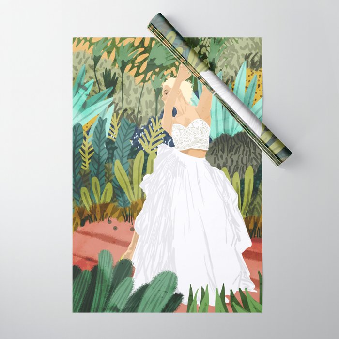 Forest Bride | Jungle Wedding Painting | Travel Solo | Blonde Woman Dancing Joy Wrapping Paper