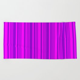 [ Thumbnail: Fuchsia & Dark Violet Colored Lined Pattern Beach Towel ]