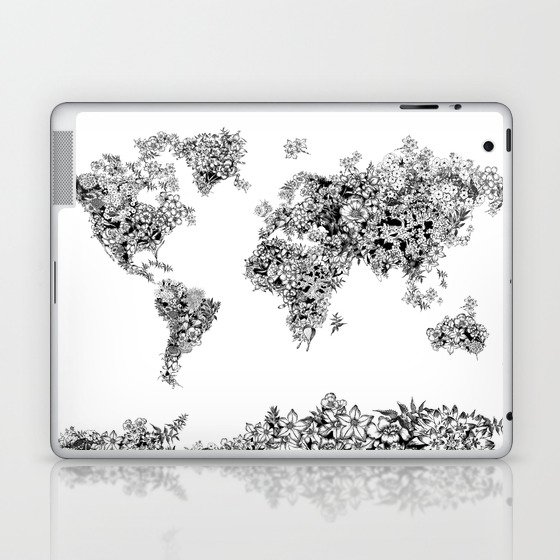 floral world map black and white Laptop & iPad Skin