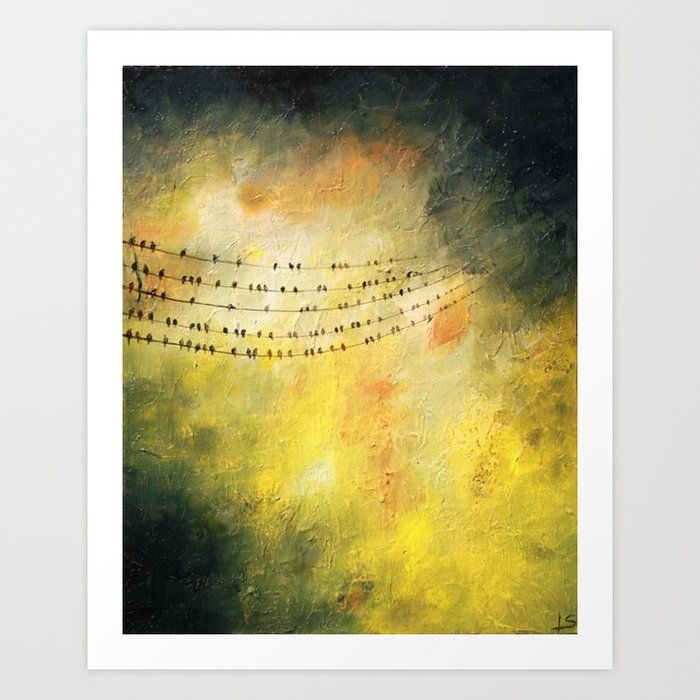 Birds On A Wire Archival Art Print Blackbird Autumn Earth Tone Natural Wall Birds On A Wire Archival Art Print Blackbird Autumn Earth Tone Natural Wall