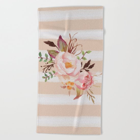 Roses and strips Beach Towel
