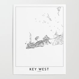 Key West White Map Poster