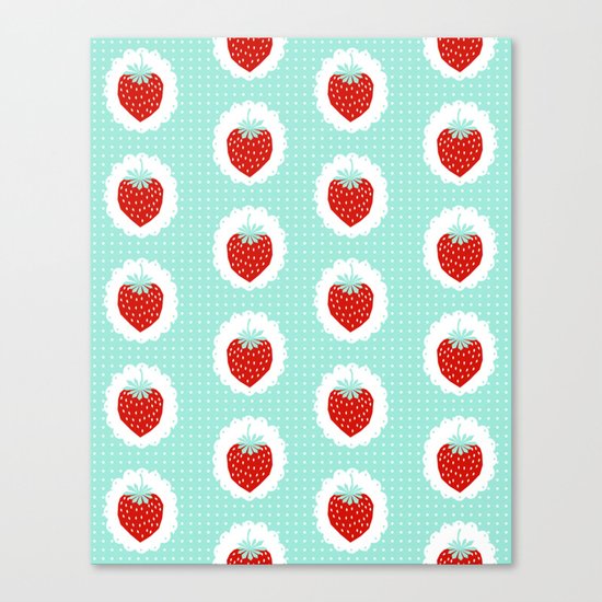 Strawberry fruit tropical mint nature food fresh pattern design geometric berries children farming Canvas Print