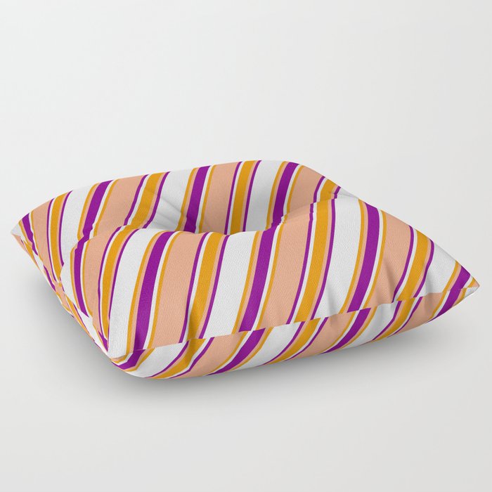 Light Salmon, Purple, White, and Dark Orange Colored Stripes Pattern Floor Pillow