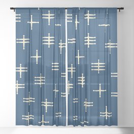 Seamless abstract mid century modern pattern - Dark Blue Sheer Curtain