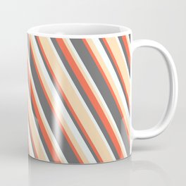 [ Thumbnail: Tan, Red, Dim Gray & Mint Cream Colored Stripes/Lines Pattern Coffee Mug ]