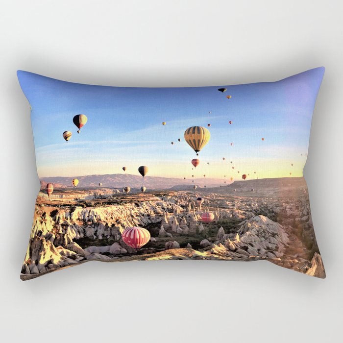 hot air balloons flying valley sky sunset Rectangular Pillow